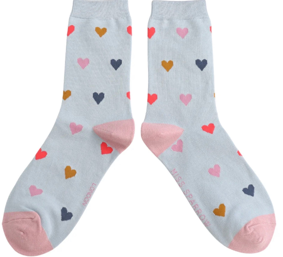 Miss Sparrow Multi Hearts Socks Blue