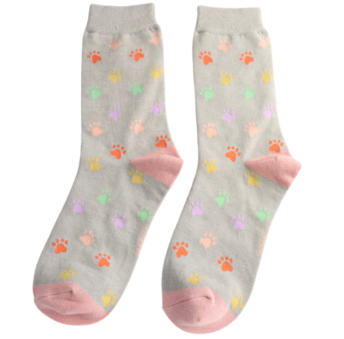Miss Sparrow Multi Paw Prints Socks Mid Grey
