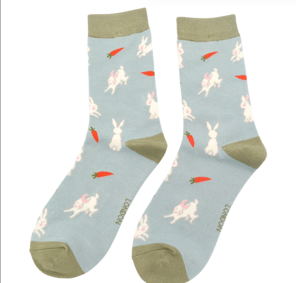 Miss Sparrow Bunnies & Carrots Socks Duck Egg