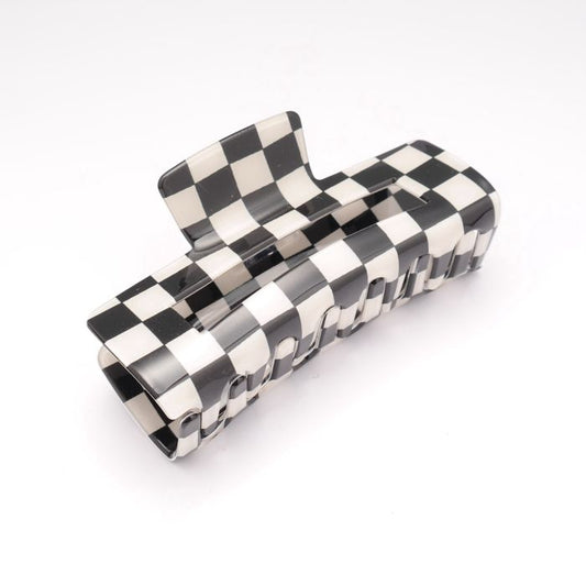 Red Cuckoo Rectangle Checkered Hair Claw Clip