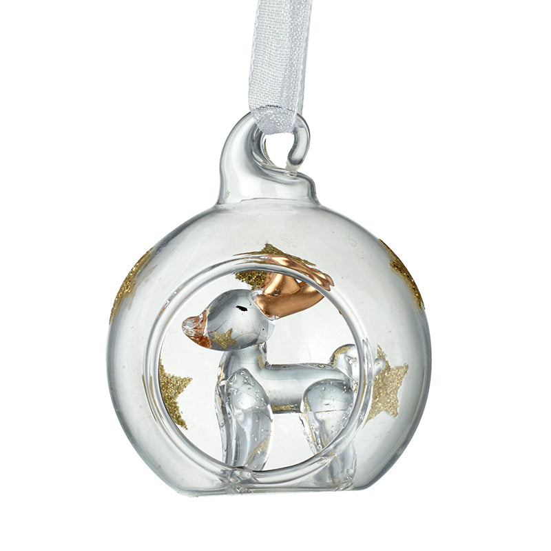 Christmas Clear & Gold Star Bauble With Deer