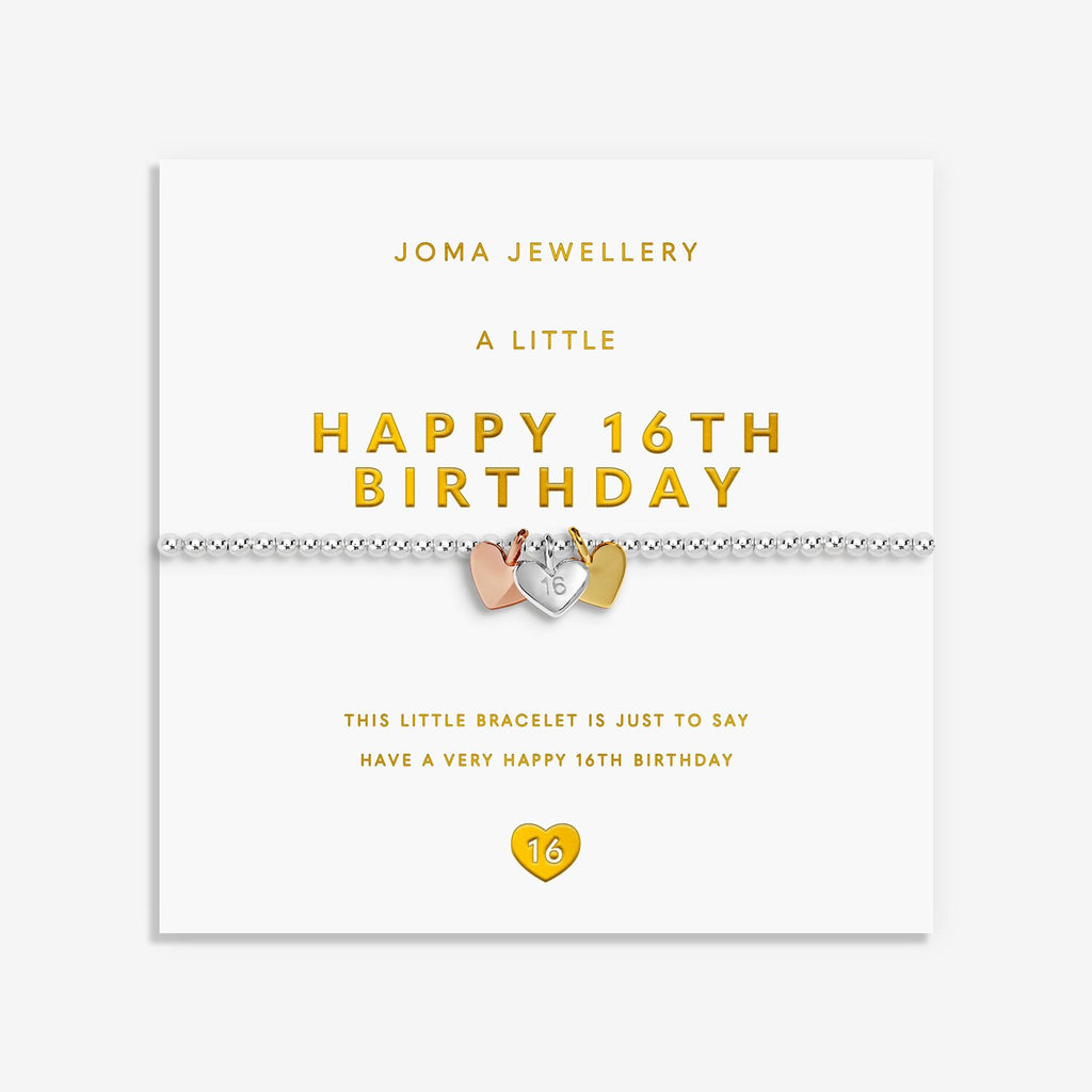 Joma Jewellery A Little Charmed Moments Happy 16th Birthday Silver, Gold & Rose Gold Plated Bracelet