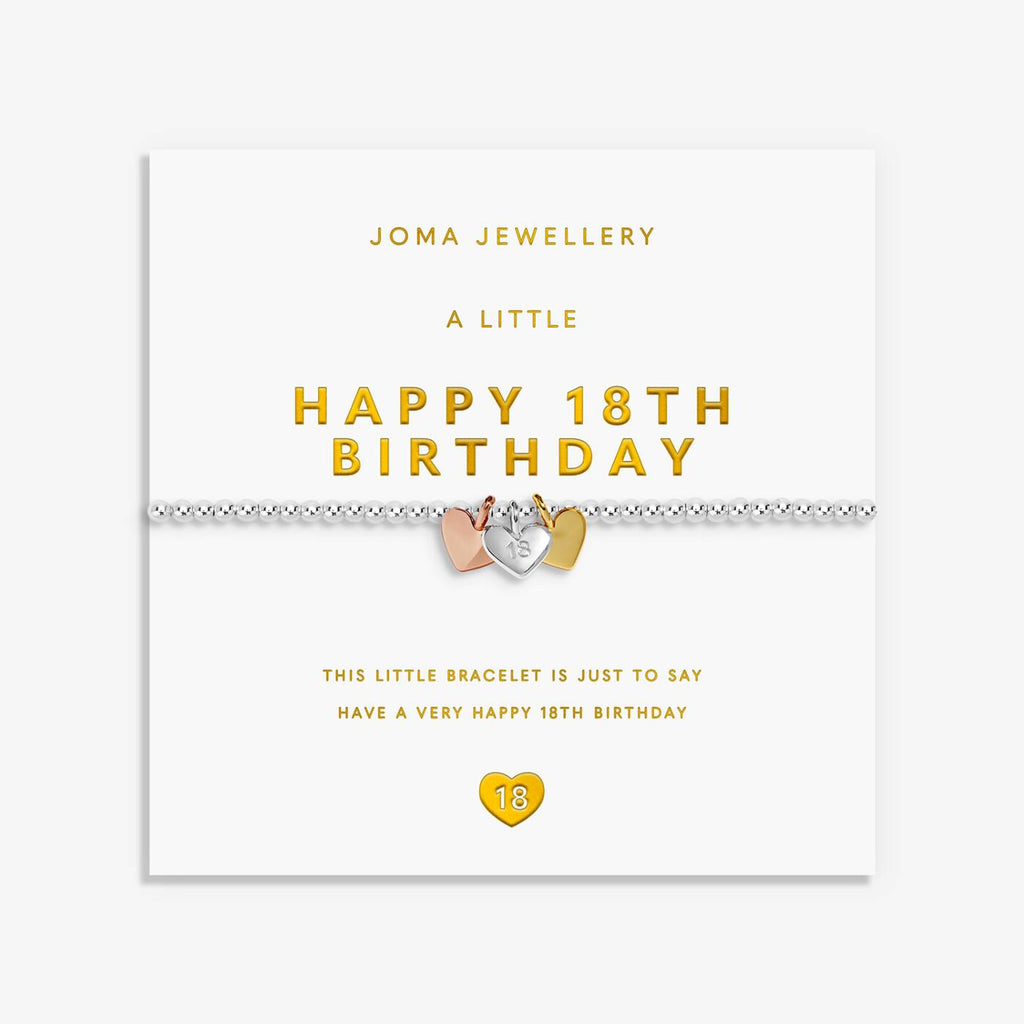 Joma Jewellery A Little Charmed Moments Happy 18th Birthday Silver, Gold & Rose Gold Plated Bracelet