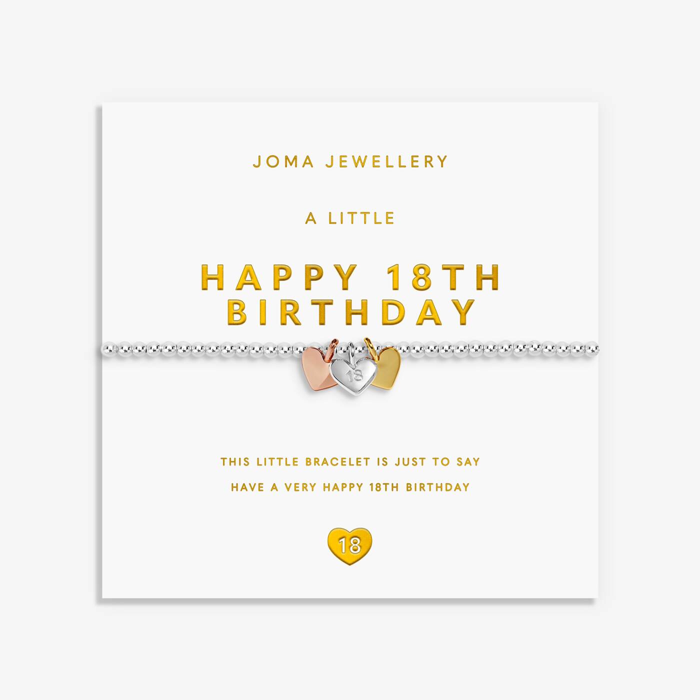 Joma Jewellery A Little Charmed Moments Happy 18th Birthday Silver, Gold & Rose Gold Plated Bracelet