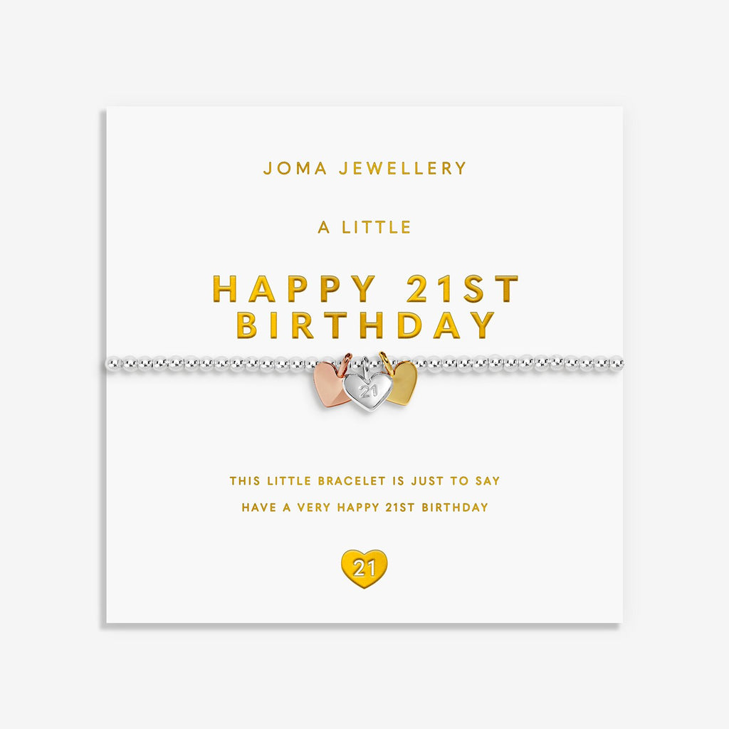 Joma Jewellery A Little Charmed Moments Happy 21st Birthday Silver, Gold & Rose Gold Plated Bracelet