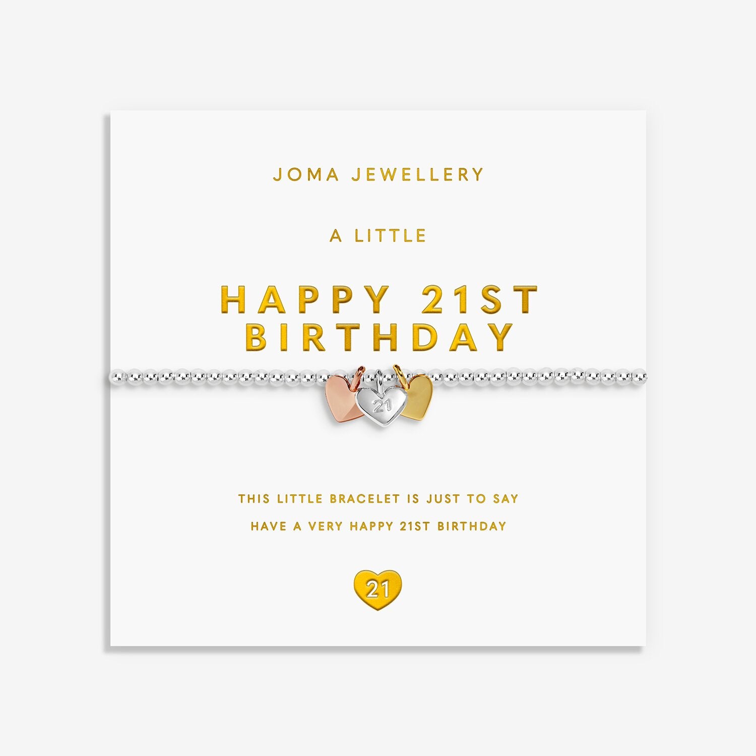 Joma Jewellery A Little Charmed Moments Happy 21st Birthday Silver, Gold & Rose Gold Plated Bracelet