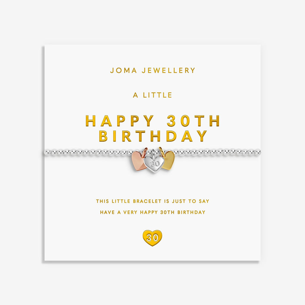 Joma Jewellery A Little Charmed Moments Happy 30th Birthday Silver, Gold & Rose Gold Plated Bracelet