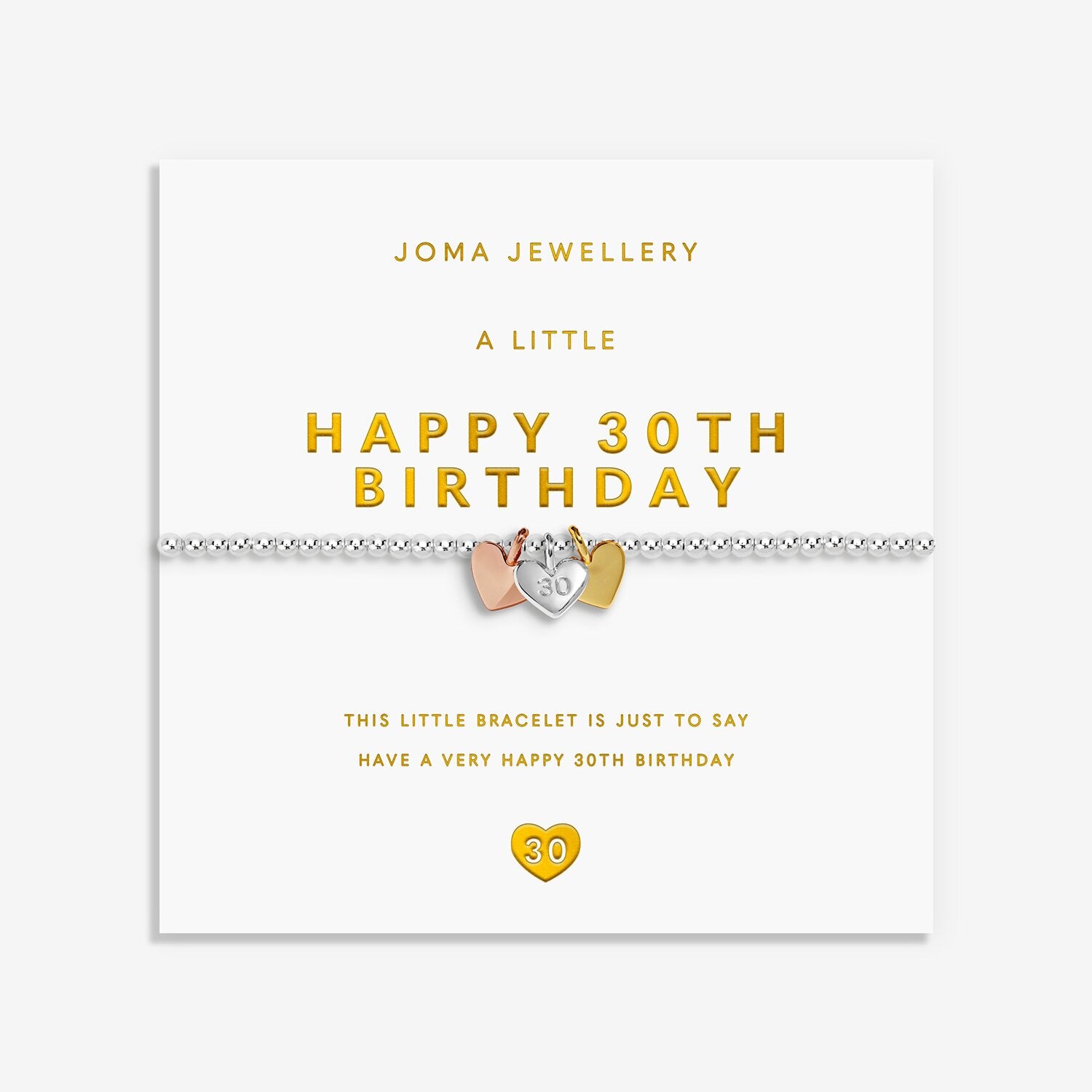 Joma Jewellery A Little Charmed Moments Happy 30th Birthday Silver, Gold & Rose Gold Plated Bracelet