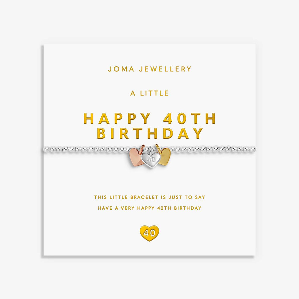 Joma Jewellery A Little Charmed Moments Happy 40th Birthday Silver, Gold & Rose Gold Plated Bracelet
