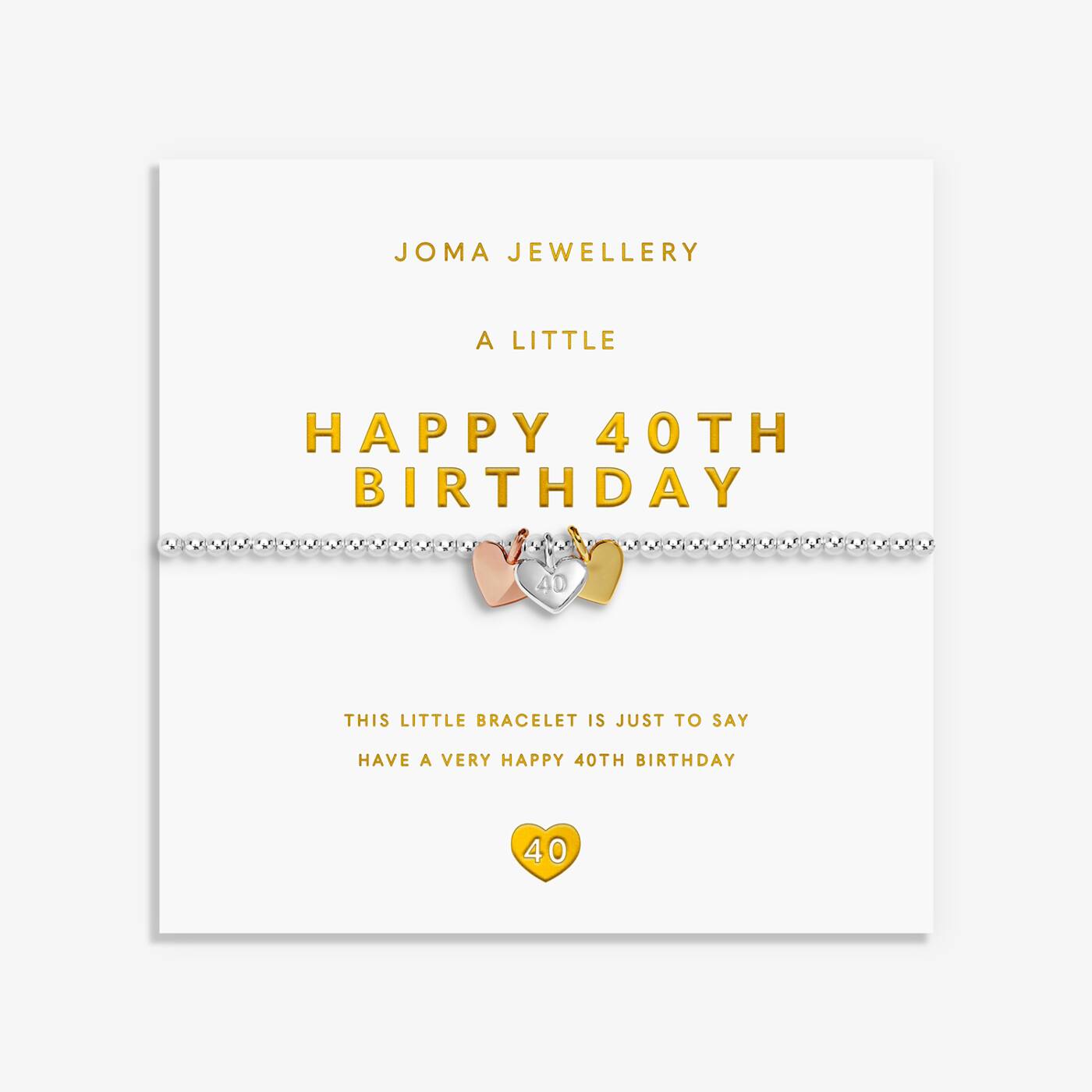Joma Jewellery A Little Charmed Moments Happy 40th Birthday Silver, Gold & Rose Gold Plated Bracelet