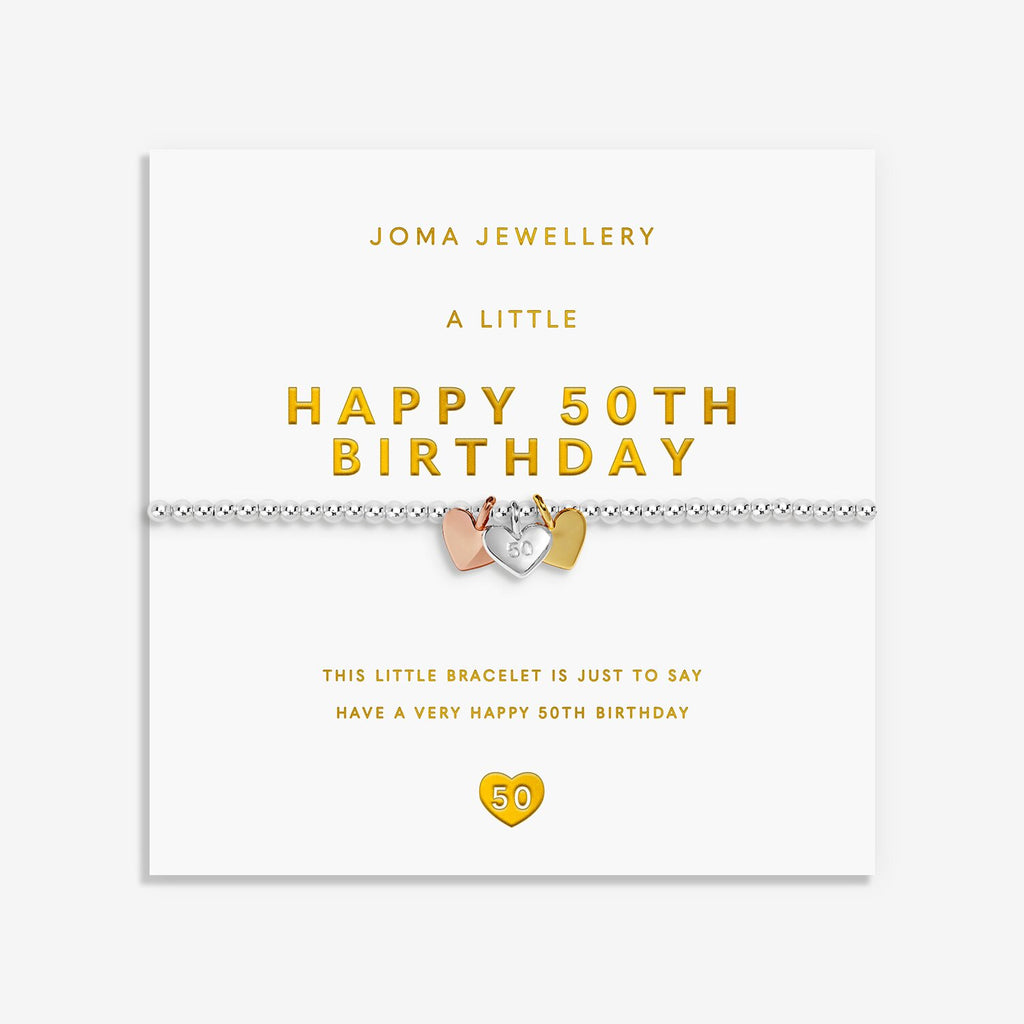 Joma Jewellery A Little Charmed Moments Happy 50th Birthday Silver, Gold & Rose Gold Plated Bracelet