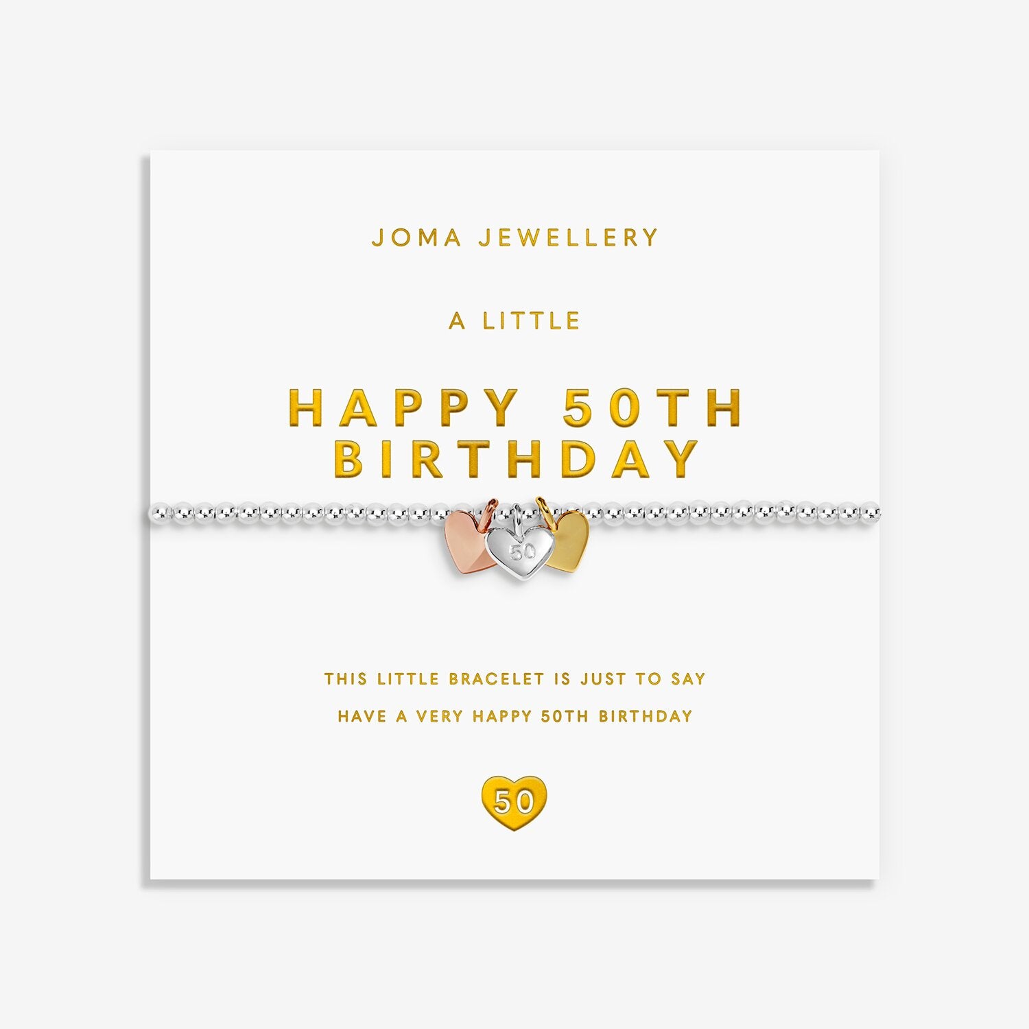 Joma Jewellery A Little Charmed Moments Happy 50th Birthday Silver, Gold & Rose Gold Plated Bracelet