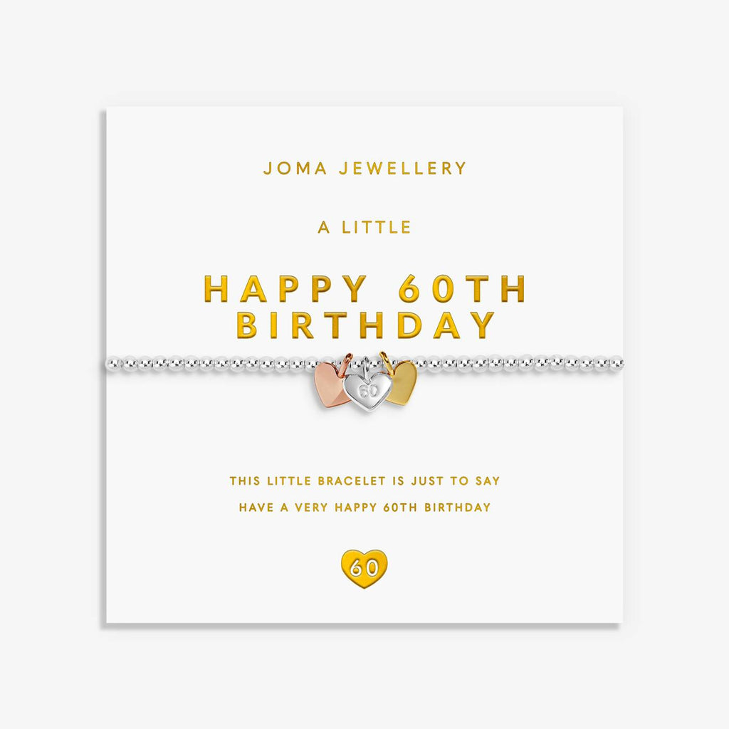 Joma Jewellery A Little Charmed Moments Happy 60th Birthday Silver, Gold & Rose Gold Plated Bracelet