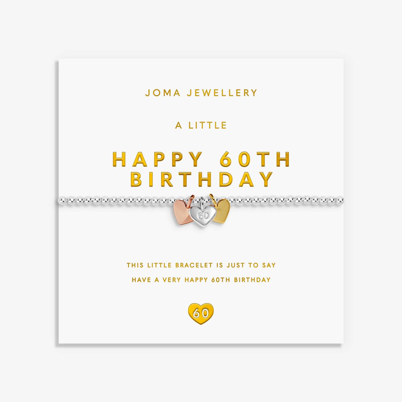 Joma Jewellery A Little Charmed Moments Happy 60th Birthday Silver, Gold & Rose Gold Plated Bracelet