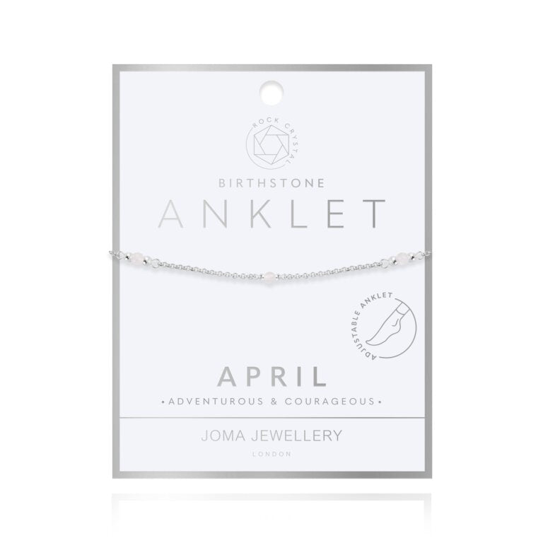 Joma Jewellery Anklet Birthstone April Rock Crystal Silver