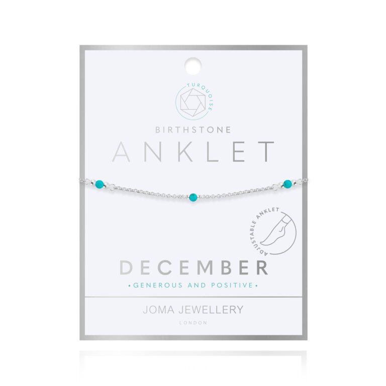 Joma Jewellery Anklet Birthstone December Turquoise Silver