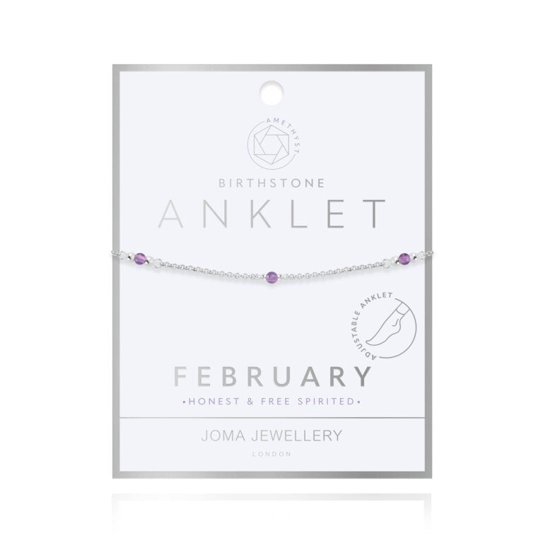 Joma Jewellery Anklet Birthstone February Amethyst Silver