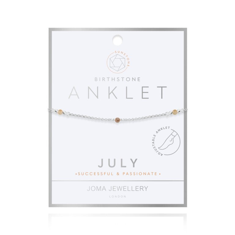 Joma Jewellery Anklet Birthstone July Sunstone Silver