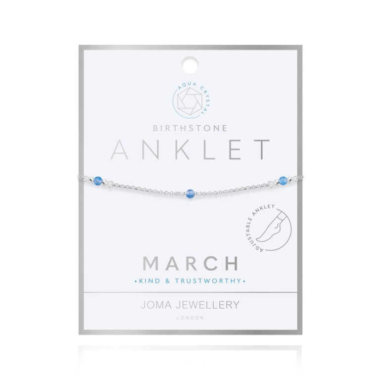 Joma Jewellery Anklet Birthstone March Aqua Crystal Silver