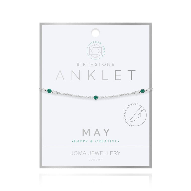 Joma Jewellery Anklet Birthstone May Green Agate Silver