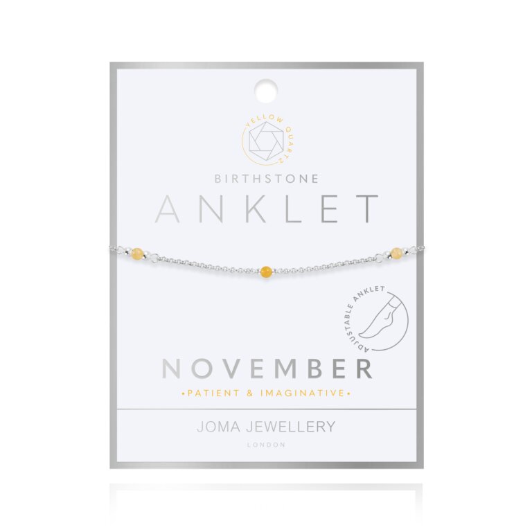 Joma Jewellery Anklet Birthstone November Yellow Quartz Silver