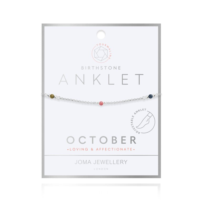 Joma Jewellery Anklet Birthstone October Tourmaline Silver