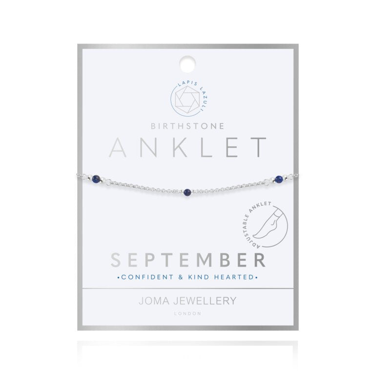 Joma Jewellery Anklet Birthstone September Lapis Silver