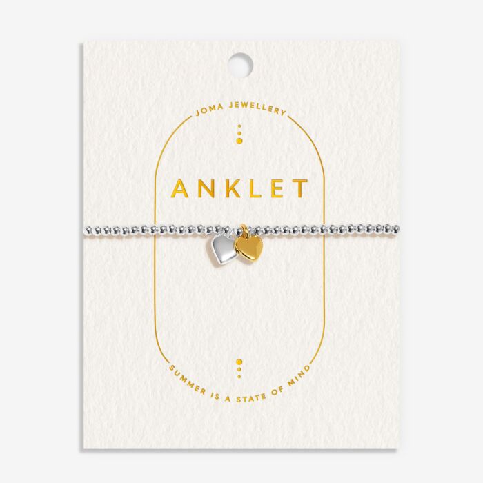 Joma Jewellery Anklet Double Heart Silver & Gold Plated Anklet