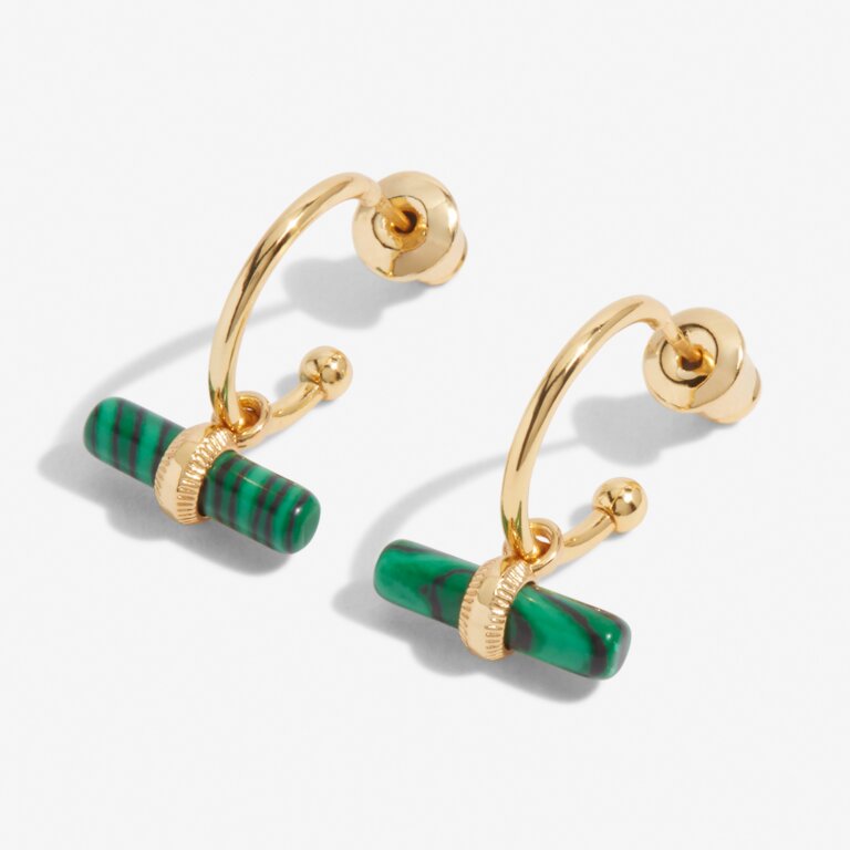 Joma Jewellery Aura Malachite Bar Gold Hoop Earrings