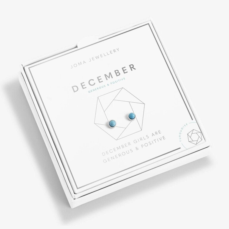 Joma Jewellery Birthstone Boxed Earrings December Turquoise Silver Earring Box