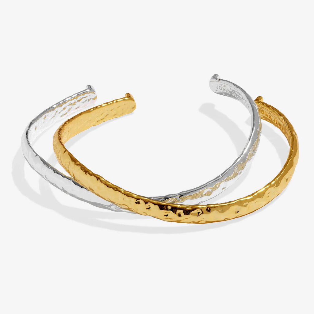 Joma Jewellery Bracelet Bar Hammered Bangle Set Silver & Gold Plated Set Of 2 Bangles