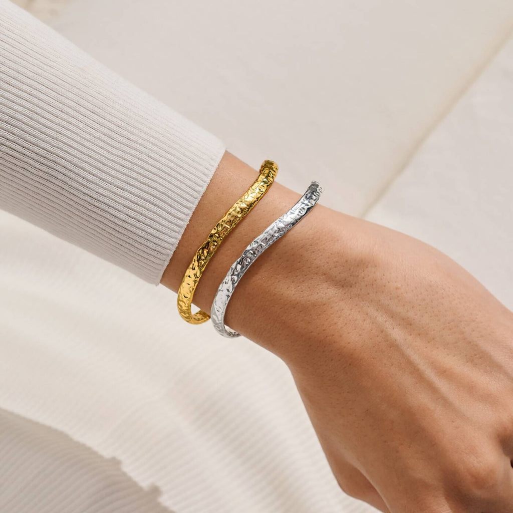 Joma Jewellery Bracelet Bar Hammered Bangle Set Silver & Gold Plated Set Of 2 Bangles