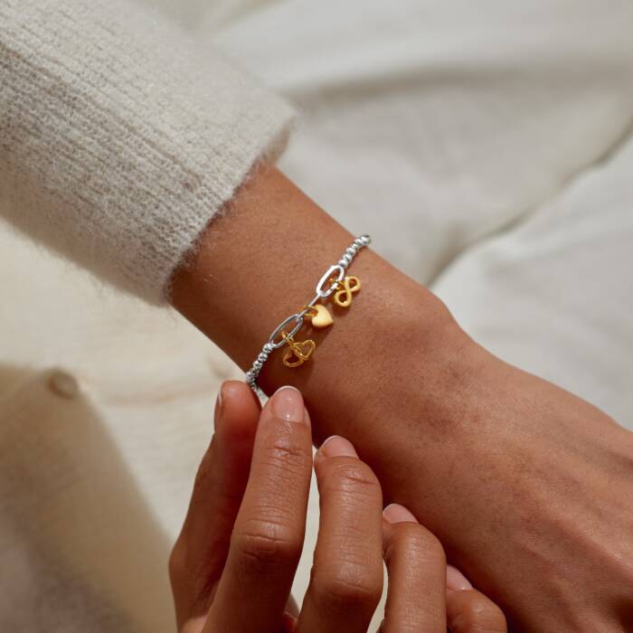 Joma Jewellery Bracelet Bar Infinity Heart Charms Silver & Gold Plated Bracelet