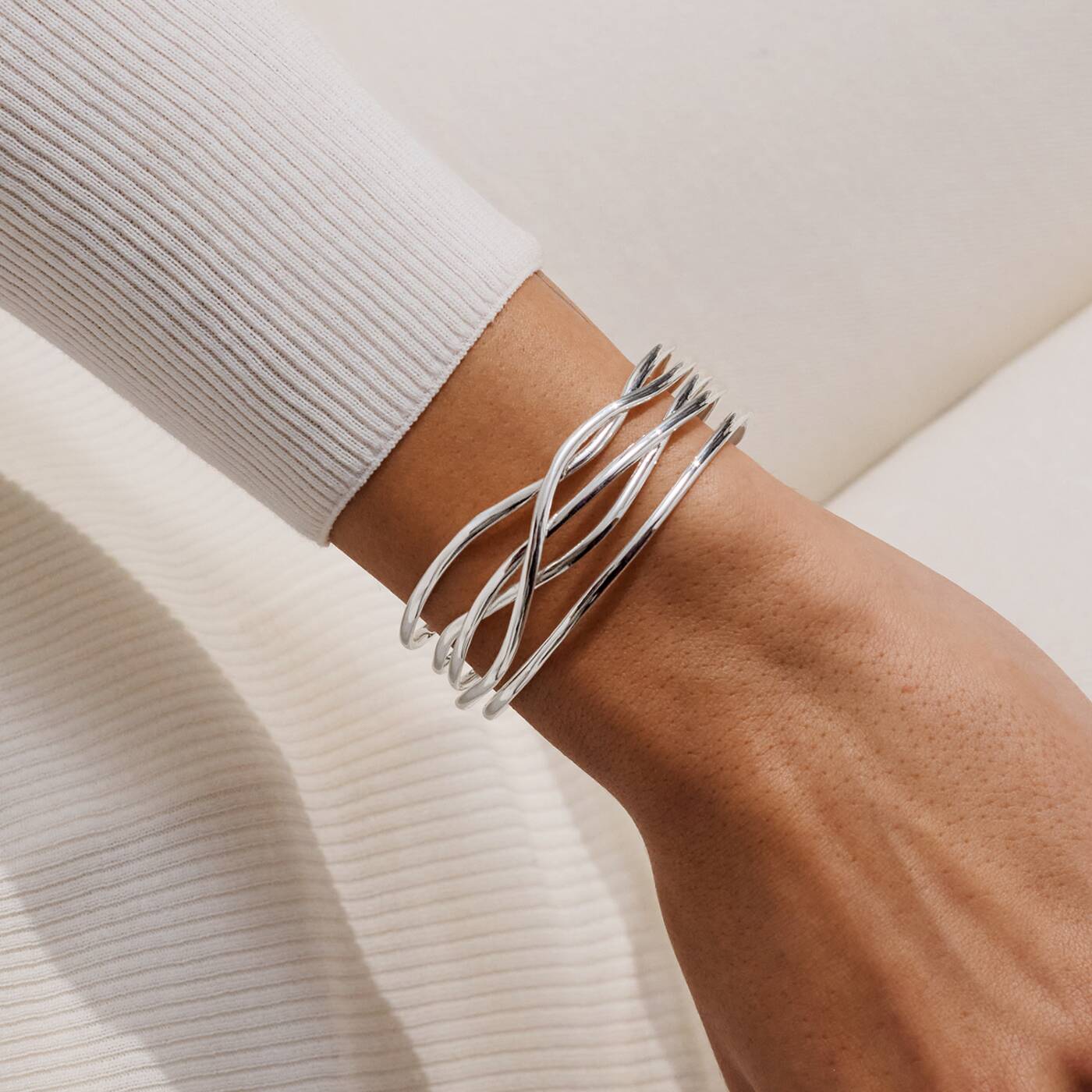 Joma Jewellery Bracelet Bar Wavy Bangle Silver Plated Bangle