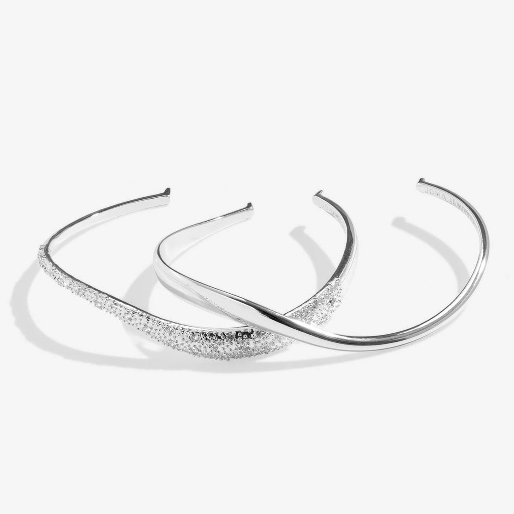Joma Jewellery Bracelet Bar Wavy Pave Bangle Set Silver Plated Set Of 2 Bangles