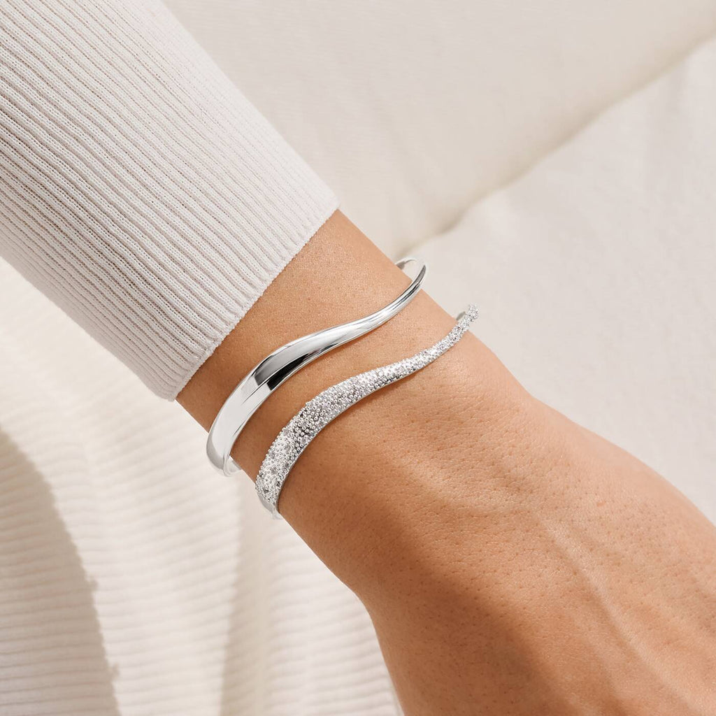 Joma Jewellery Bracelet Bar Wavy Pave Bangle Set Silver Plated Set Of 2 Bangles