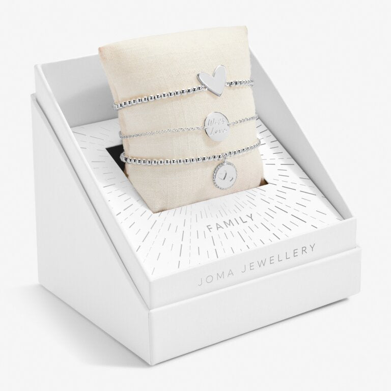 Joma Jewellery Celebrate You Gift Box Family Silver Set of 3 Bracelets