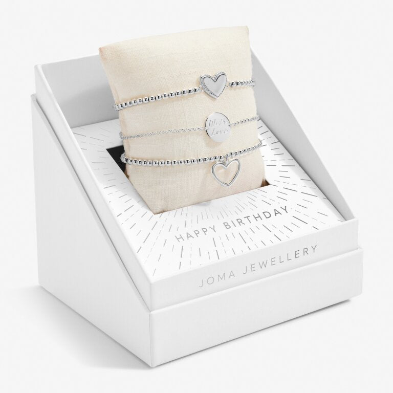 Joma Jewellery Celebrate You Gift Box Happy Birthday Silver Set of 3 Bracelets