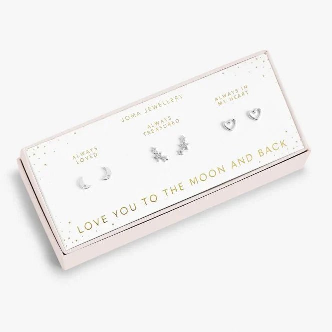 Joma Jewellery Celebration Earring Set Love You To The Moon and Back Silver Earrings Set of 3 Earrings
