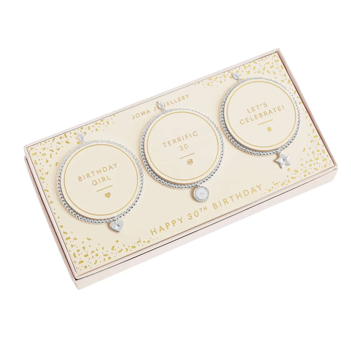Joma Jewellery Celebration Set Happy 30th Birthday Silver Set of 3 Bracelets