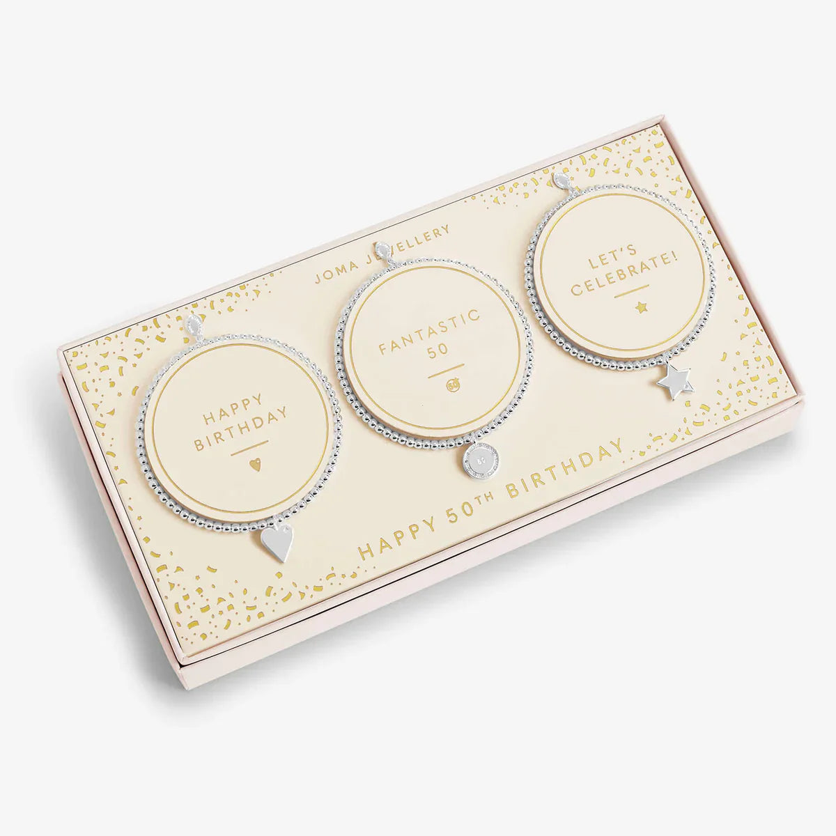 Joma Jewellery Celebration Set Happy 50th Birthday Silver Set of 3 Bracelets