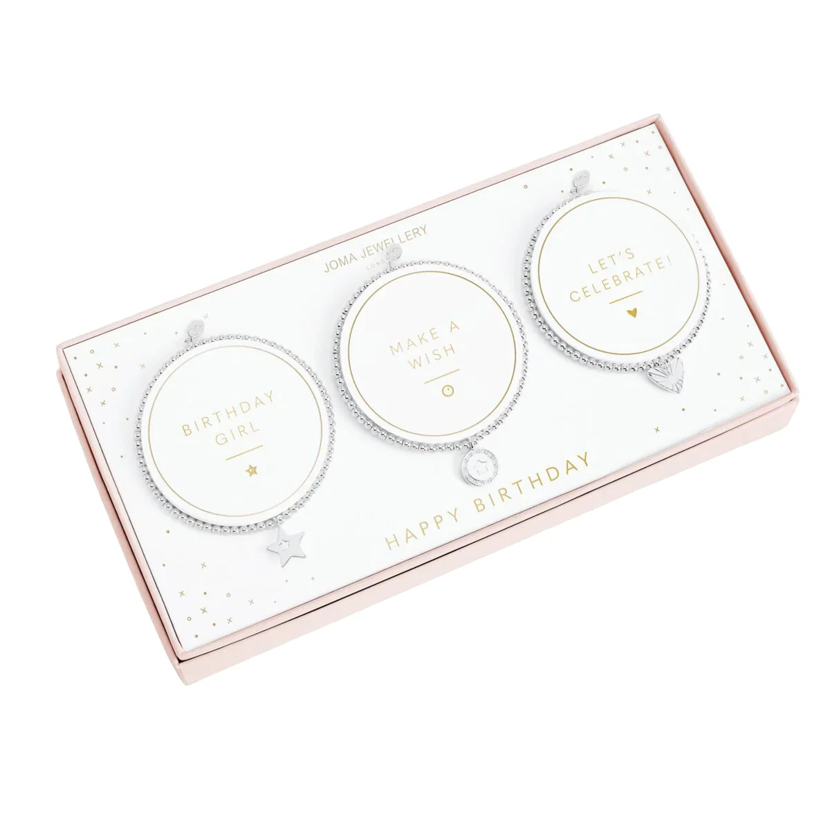 Joma Jewellery Celebration Set Happy Birthday Silver Set of 3 Bracelets