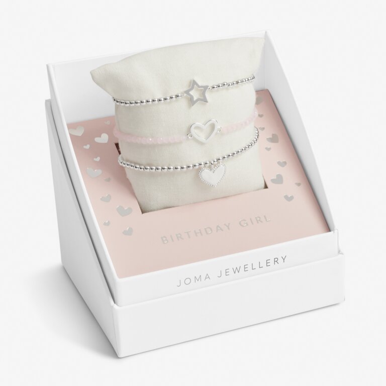 Joma Jewellery Childrens Celebrate You Gift Box Birthday Girl Silver Set Of 3 Bracelets