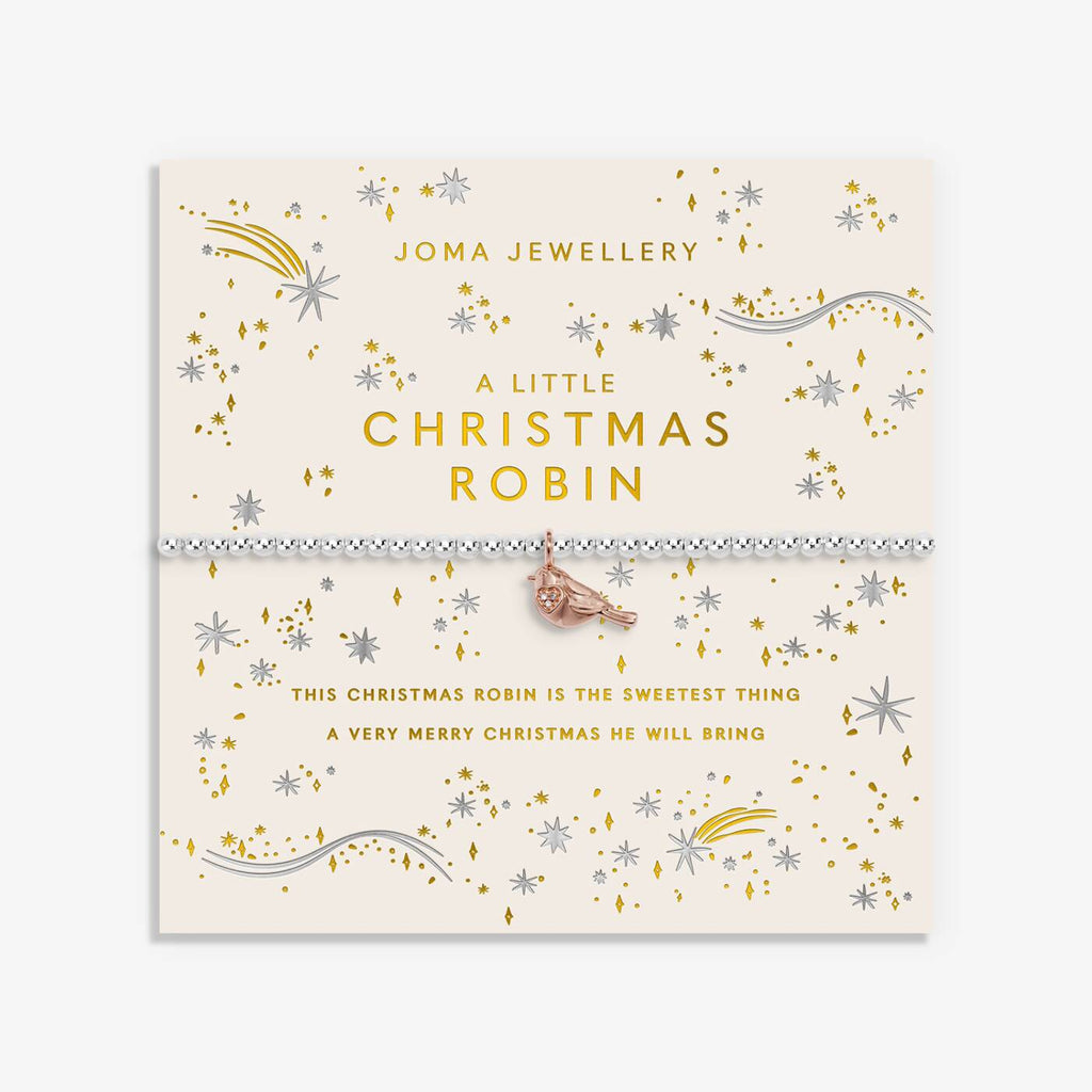 Joma Jewellery Christmas A Little Christmas Robin Silver & Rose Gold Plated Bracelet