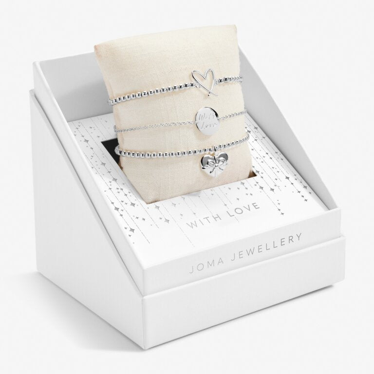 Joma Jewellery Christmas Celebrate You Gift Box With Love Silver Set of 3 Bracelets