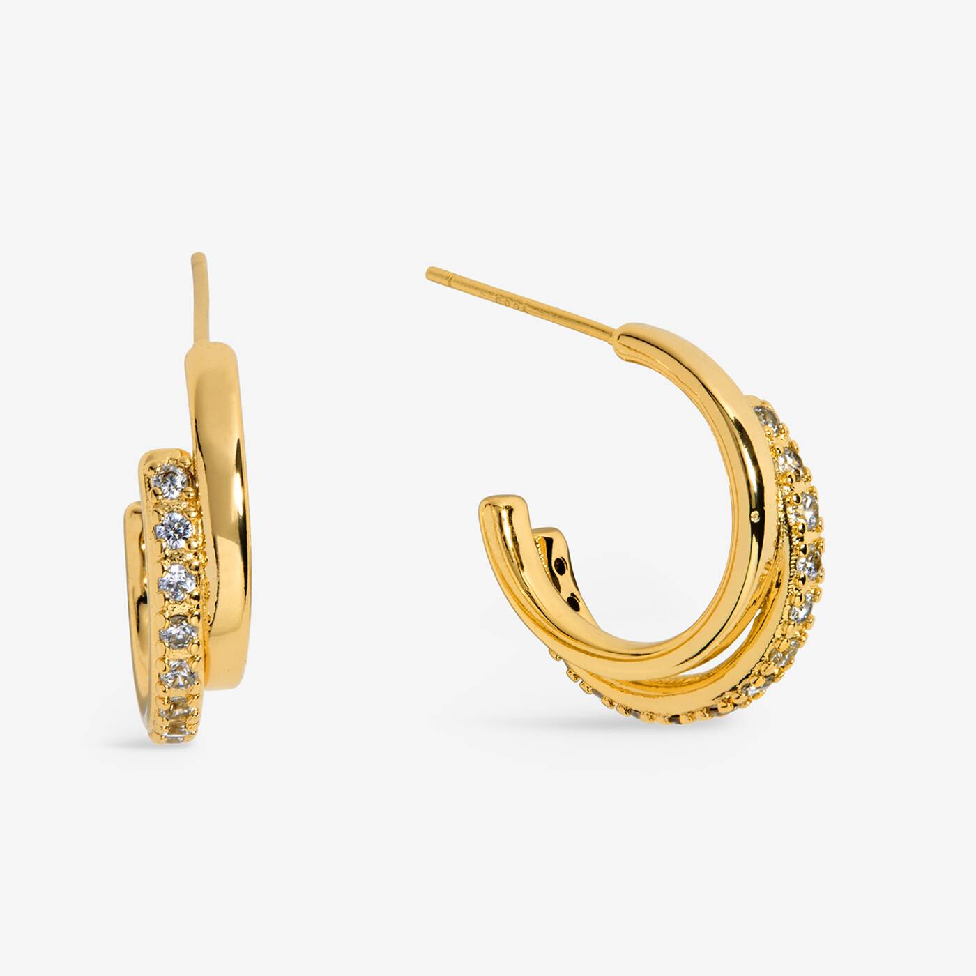 Joma Jewellery Classic Collection Pave Double Gold Plated Hoop Earrings