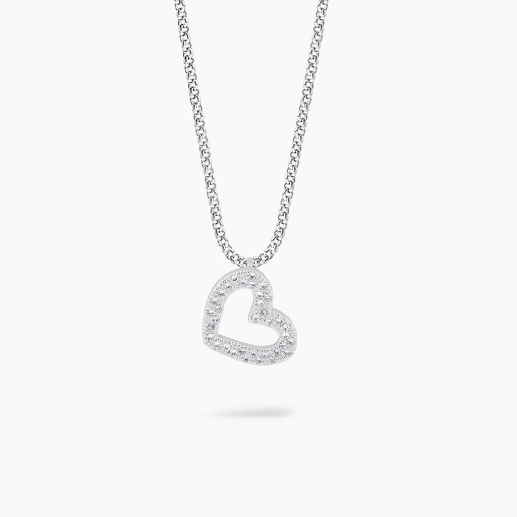 Joma Jewellery Classic Collection Pave Heart Pendant Silver Plated Necklace