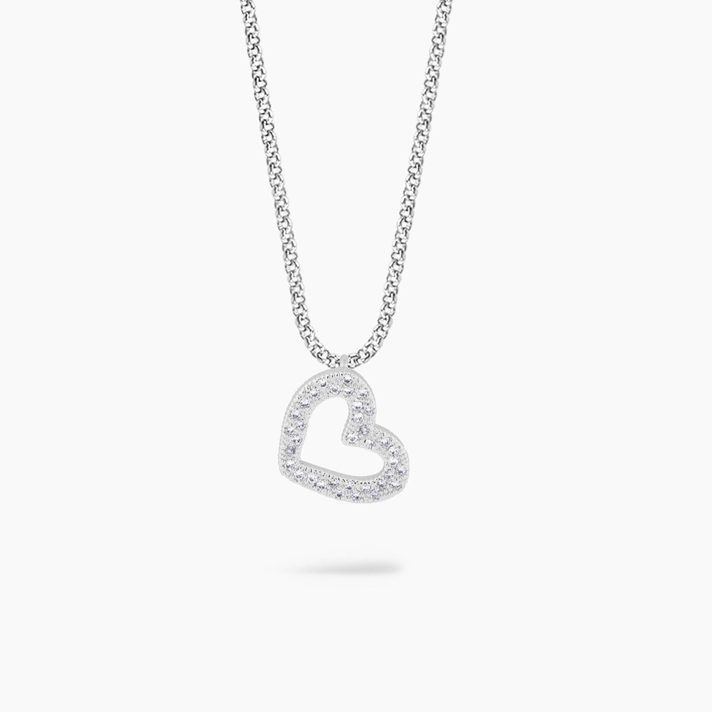 Joma Jewellery Classic Collection Pave Heart Pendant Silver Plated Necklace