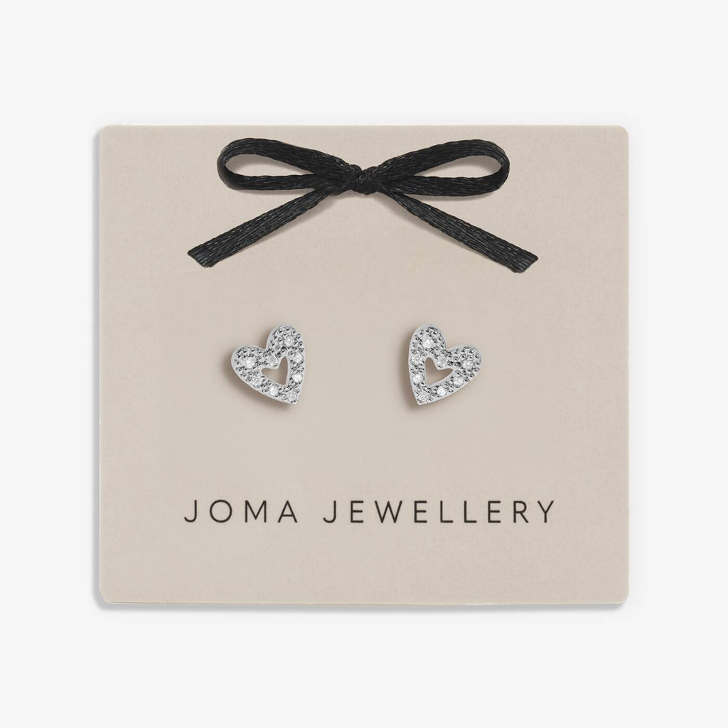 Joma Jewellery Classic Collection Pave Offset Heart Silver Plated Stud Earrings