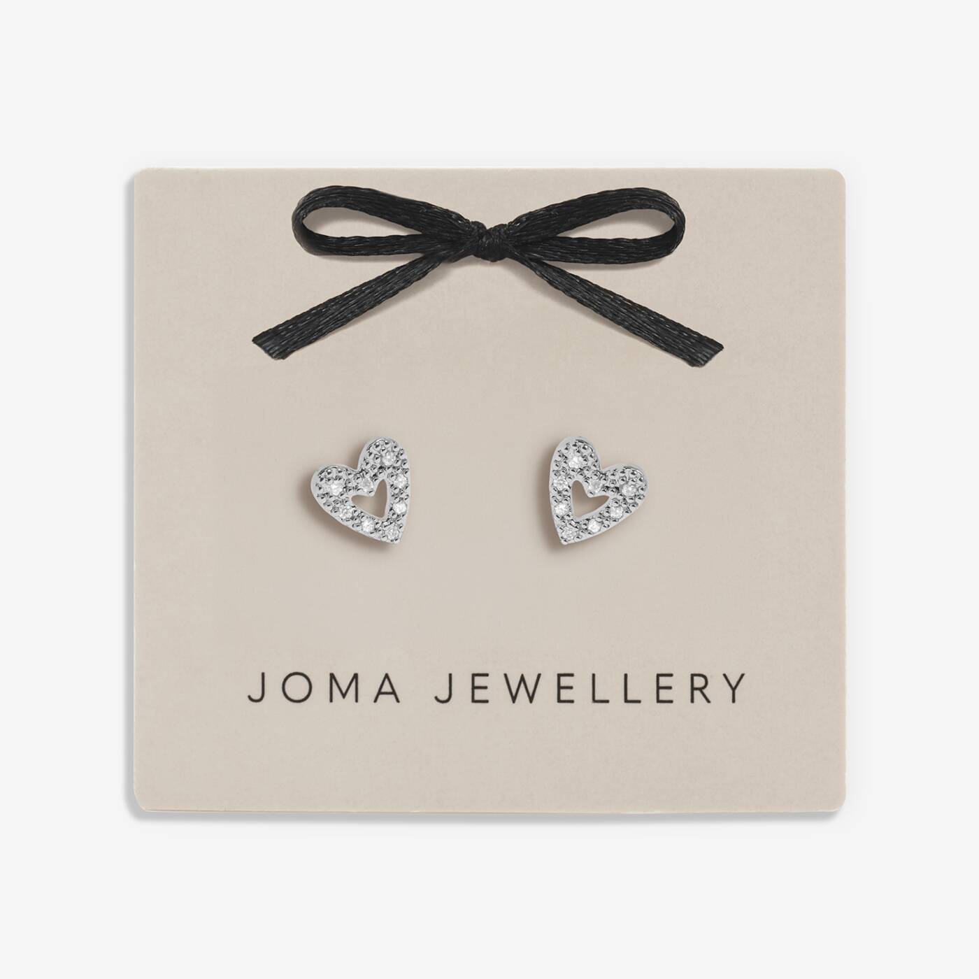 Joma Jewellery Classic Collection Pave Offset Heart Silver Plated Stud Earrings